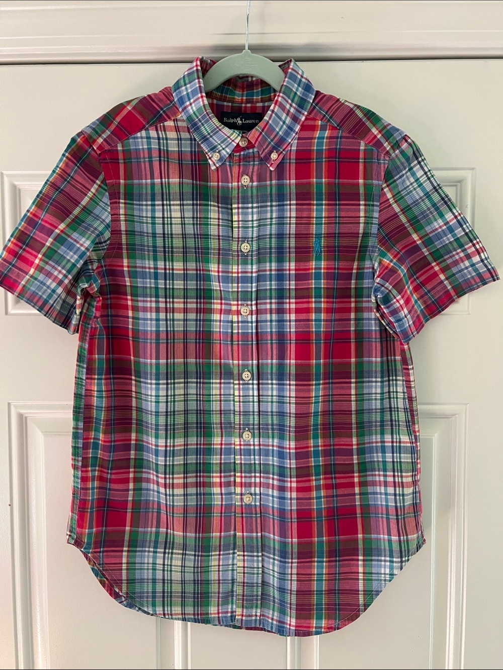 Ralph Lauren Red, Green & Blue Plaid Short-Sleeve Button-Down Shirt